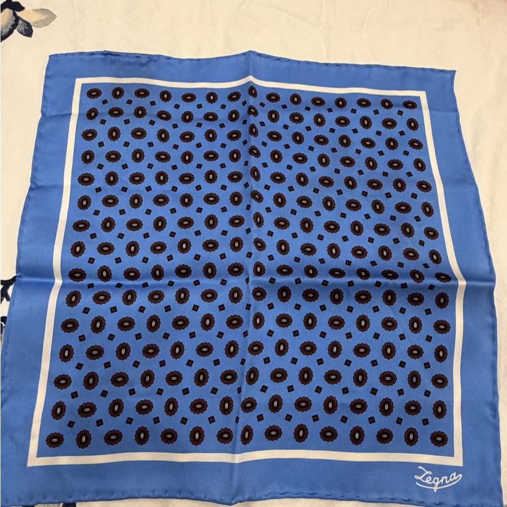 Zegna Blue and Brown Patterned Pocket Square
